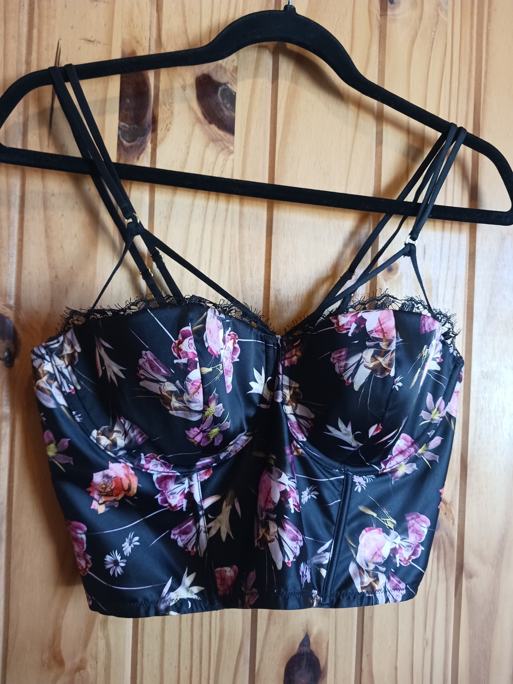 Victoria's Secret - Black Floral Lace-Trim Bustier
